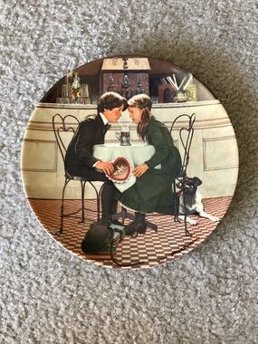 Norman Rockwell Green and Brown Romance Scene Decorative Plate